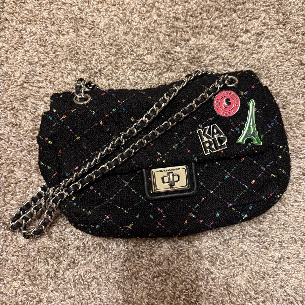 Karl Lagerfeld Black Quilted Shoulder Bag with Chain